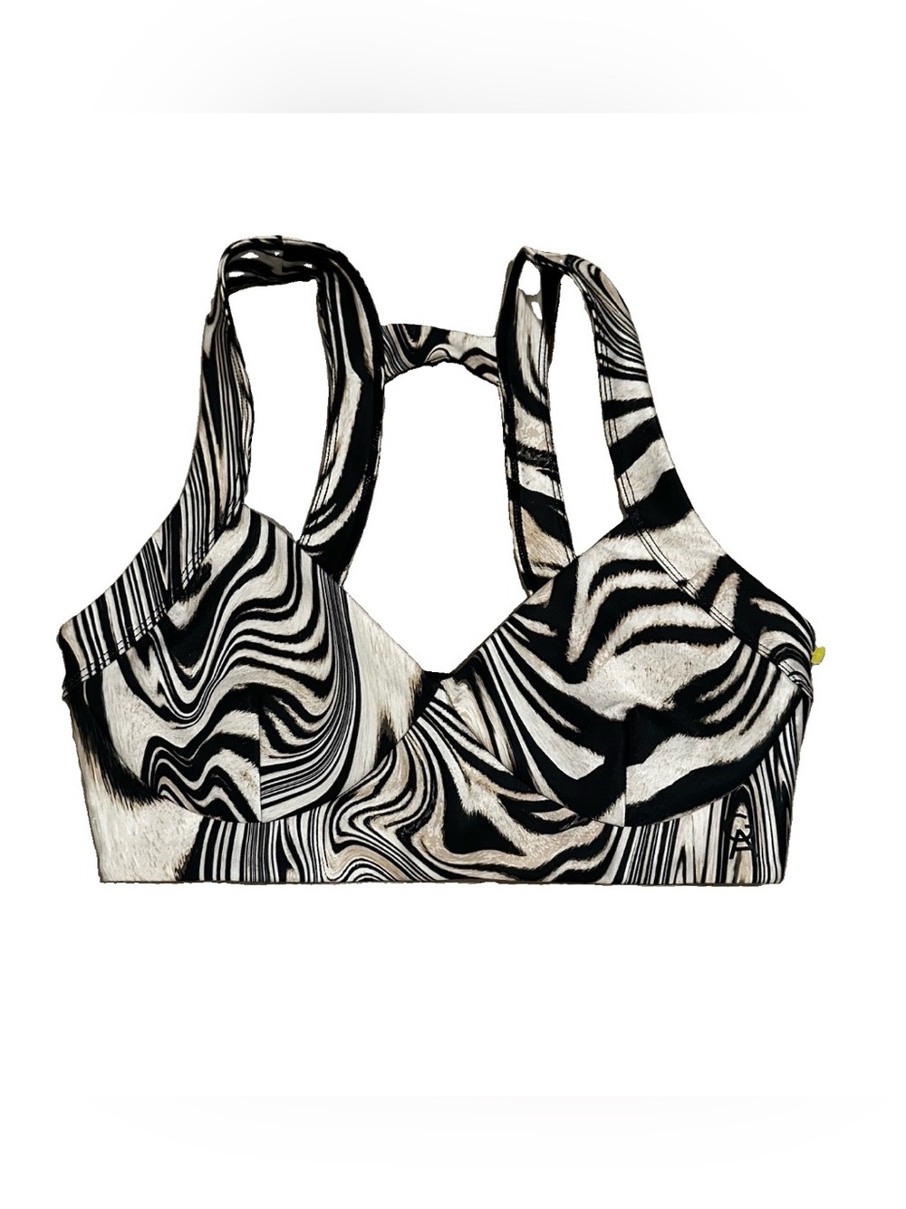Good American Women's Strappy Back Sports Bra Sz 0 Natural Swirl Stretch Gym
